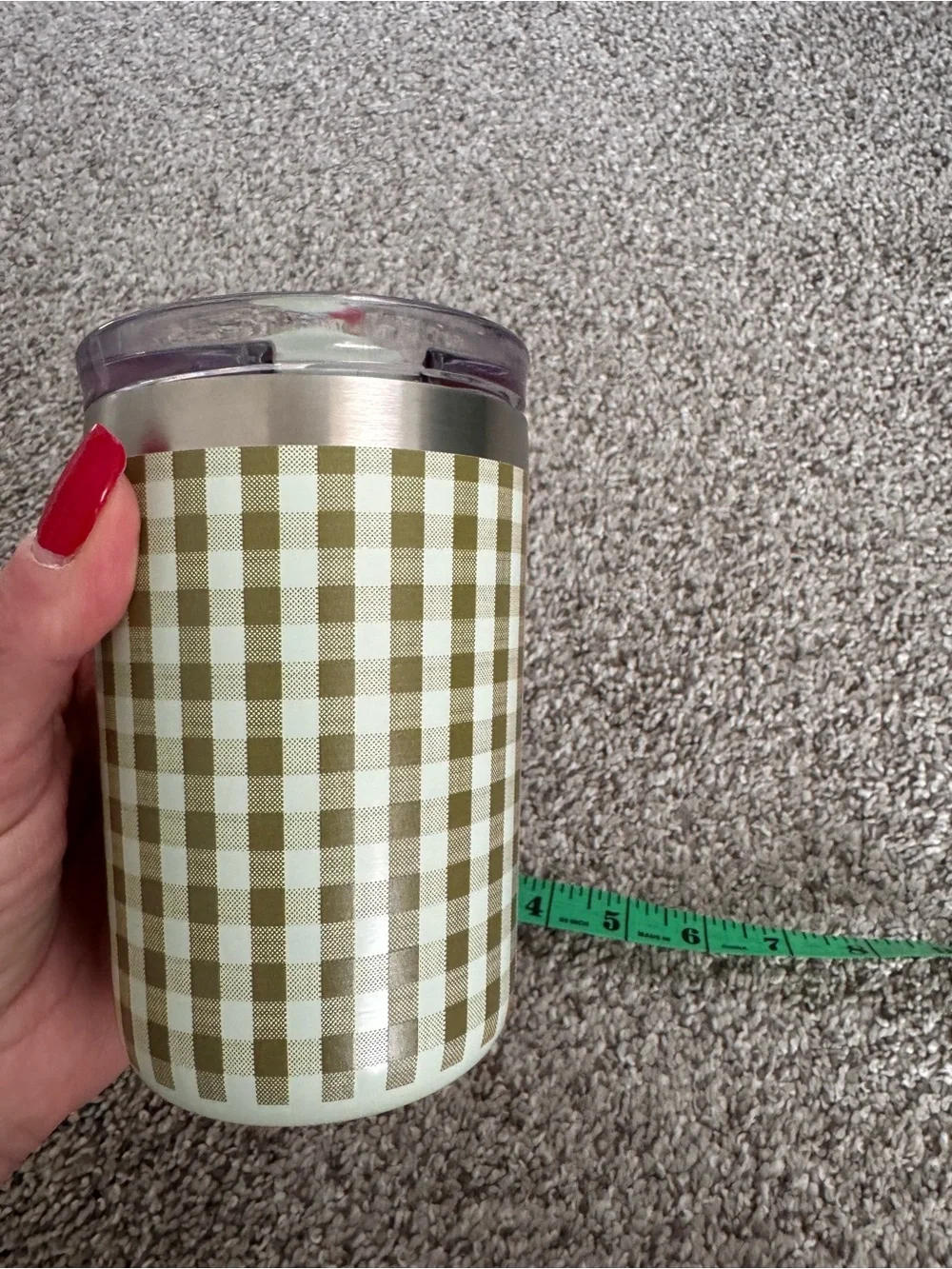 Target Olive Green Gingham Travel Tumbler with Stainless Accent